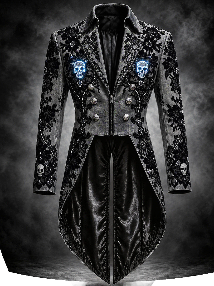 Men's Gothic Punk Art Print Swallow-Tailed Coat